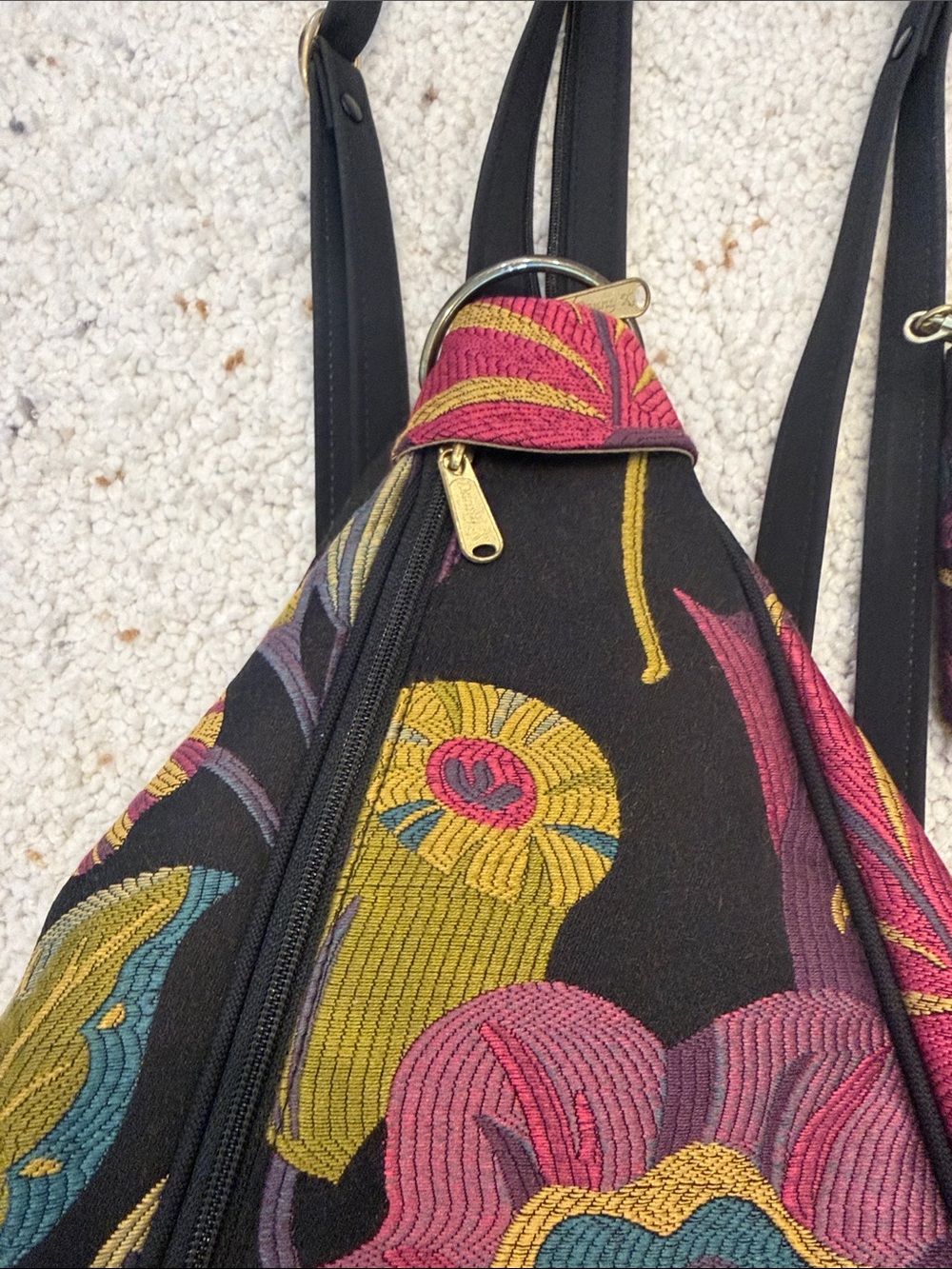 Danny K Floral Printed Black Sling Backpack with Matching Pouches - Picture 2 of 8
